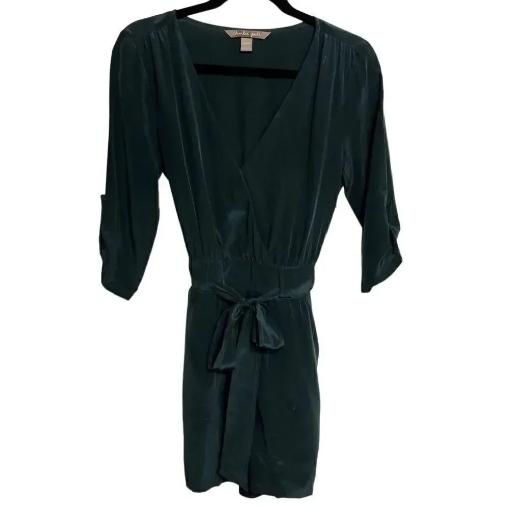 Anthropologie Charlie Jade SILK Romper Emerald Green Size XS